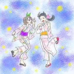 夏 浴衣 季節イラスト 女の子 オリジナルイラスト 手描き風 デジタルイラスト 夏祭り