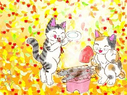 猫 季節イラスト 秋 秋刀魚 かわいい オリジナルイラスト イラスト 季節ネタ