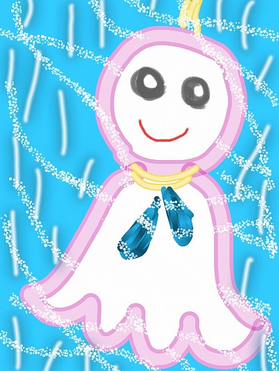 デジタル画 初期作品 てるてる坊主 ゆるい絵 スマホ指描き 雨の季節