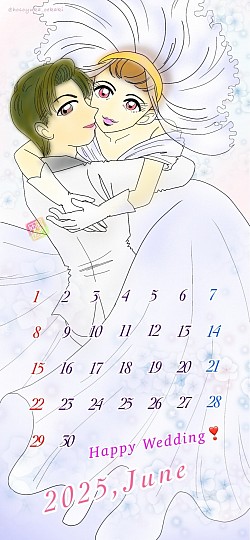 ジューンブライド 結婚 花嫁 オリジナルイラスト カレンダー 6月の絵