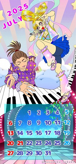 七夕 音楽ユニット 織姫と彦星 7月カレンダー オリジナルイラスト スマホ指描き