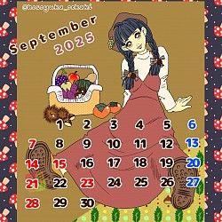 秋イラスト カレンダー 女の子 スマホ指描き オリジナル