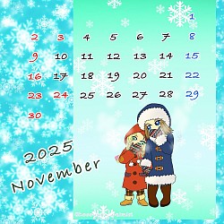 カレンダー 冬の始まり 初雪 季節イラスト 男の子女の子 スマホ指描き