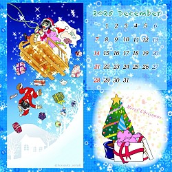 ぴんきぃざうるす カレンダーイラスト オリジナル クリスマス 赤ちゃん恐竜 冬イラスト