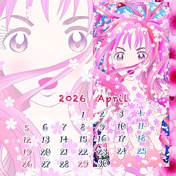カレンダーイラスト 4月 桜吹雪 スマホ指描き 春