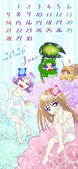 紫陽花姉妹 梅雨 季節イラスト オリジナル スマホ指描き