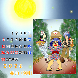 Instagram版 カレンダーイラスト お月見 秋祭り スマホ指描き